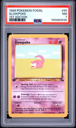 1999 POKEMON FOSSIL 1ST EDITION #55 SLOWPOKE PSA 7 - Image 1