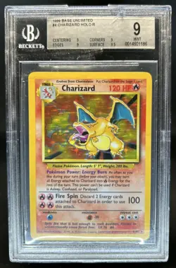 1999 Pokemon Unlimited Charizard Rare Holo #4/102 BGS 9 - Image 1