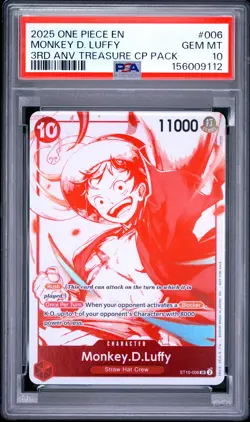 2025 ONE PIECE 3RD ANNIVERSARY! TREASURE CAMPAIGN #006 MONKEY D. LUFFY PSA 10 - Image 1