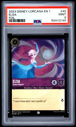 2023 DISNEY LORCANA EN 1-THE FIRST CHAPTER FOIL #40 ELSA - QUEEN REGENT PSA 9 - Image 1