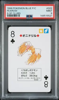 1998 POKEMON BLUE VERSION PLAYING CARDS 8 OF CLUBS #022 FEAROW PSA 9 - Image 1