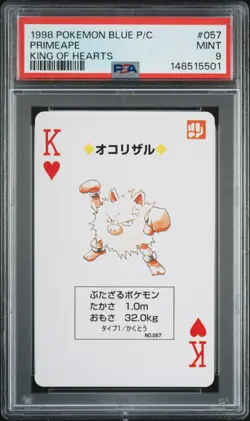 1998 POKEMON BLUE VERSION PLAYING CARDS KING OF HEARTS #057 PRIMEAPE PSA 9 - Image 1