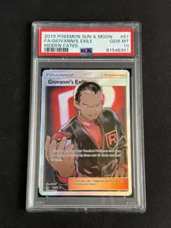 PSA 10 Giovanni's Exile Hidden Fates Full Art Trainer 67/68 Pokemon Card English - Image 1