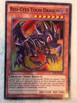 RED-EYES Toon Dragon YU-GI-OH Holo Foil Trading Card SHVI-EN036 LP - Image 1