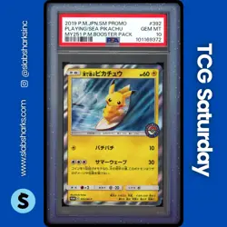 2019 POKEMON JP SM PROMO MY251 PM BOOSTER #392 PLAYING IN THE SEA PIKACHU PSA 10 - Image 1