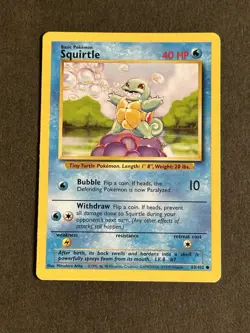SQUIRTLE 63/102 Base Set Unlimited WOTC Original 1999 - Pokemon Card - Image 1