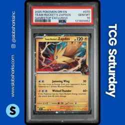 2025 POKEMON DESTINED RIVALS GAMESTOP STAMP PROMO #070 TEAM ROCKET ZAPDOS PSA 10 - Image 1