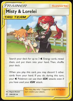 Misty & Lorelei 199/236 Uncommon Cosmic Eclipse Pokemon Heavily Played - Image 1