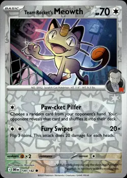 TEAM ROCKET'S MEOWTH 149/182 COMMON DESTINED RIVALS POKEMON REVERSE HOLO NM - Image 1