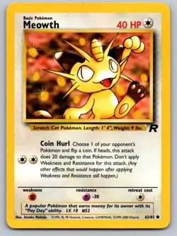 Meowth 62/82 Common Team Rocket Pokemon Unlimited Lightly Played - Image 1