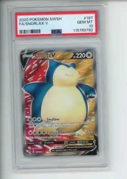 2020 Pokemon Sword Shield Snorlax V 197/202 Full Art Holo Rare PSA 10 (782) - Image 1