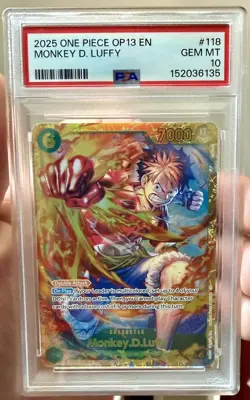 2025 One Piece OP13 #118 Monkey D. Luffy PSA 10 Gem Mint English Alternate Art - Image 3