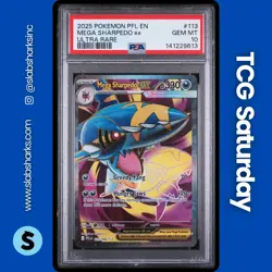 2025 POKEMON PHANTASMAL FLAMES #113/094 MEGA SHARPEDO EX FA ULTRA RARE PSA 10 - Image 1