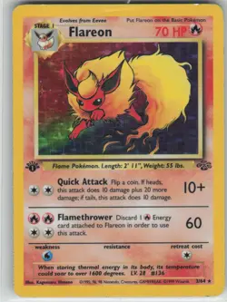 Pokemon Flareon (3) 1st Edition Holo Holo Rare Jungle 03/64 MP - Image 1