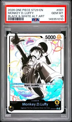 PSA 10 2026 ONE PIECE ST29-001 EN ~ MONKEY D. LUFFY ~ BLACK & WHITE ALT ART - Image 1