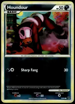 Houndour 53/90 HGSS Undaunted Reverse Holo Common LP Pokemon 2010 - Image 1