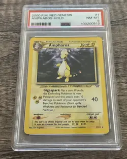 PSA 8 Ampharos 1/111 Neo Genesis Holo Rare Pokemon Graded Card - Image 1