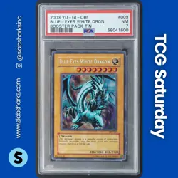 2003 YU-GI-OH! #BPT-009 BLUE-EYES WHITE DRAGON BOOSTER PACK TIN PSA 7 - Image 1