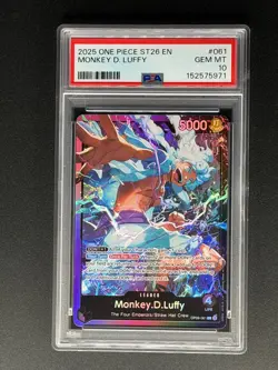 2025 One Piece TCG Monkey.D.Luffy ST26 OP09-061 Leader FOIL PSA 10 - Image 1