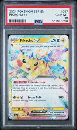 Pokemon Pikachu ex Full Art Holo Double Rare Sv08 Surging Sparks 057/191 PSA 10 - Image 1