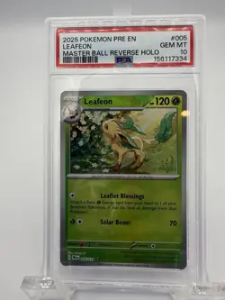 Pokemon Leafeon Master Ball Pattern Prismatic Evolutions Holo PSA 10 005/131 - Image 1