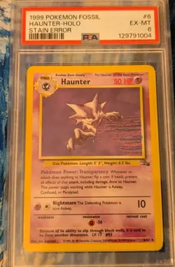 STAIN ERROR ***"Haunter Fossil HOLO PSA 6. *** RARE ERROR CARD - Image 1