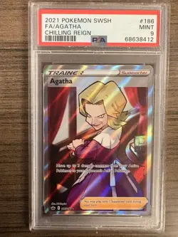Pokemon Agatha Trainer Full Art Holo Ultra Rare PSA 9 Chilling Reign 186/198 - Image 1