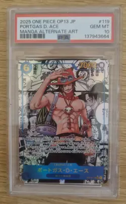 ONE PIECE Card PSA 10 Portgas D. Ace (Manga Alt Art) OP13-119 SEC Japanese 2025 - Image 1