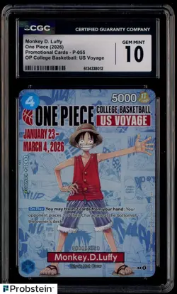 2026 One Piece EN College Basketball US Voyage #055 Monkey D Luffy CGC 10 - Image 1