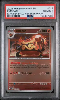 2025 POKEMON WHT EN-WHITE FLARE MASTER BALL REVERSE HOLO #013 EMBOAR PSA 10 - Image 1