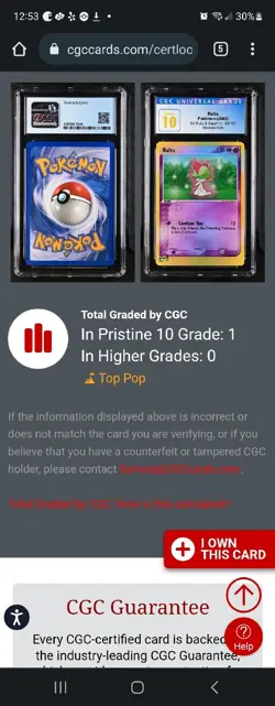 (POP 1) CGC 10 PRISTINE Ex Ruby & Sapphire Ralts Reverse Holo Pokemon 66/109 - Image 4