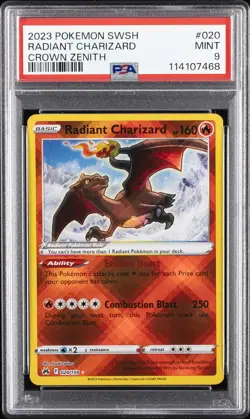 2023 POKEMON SWORD & SHIELD CROWN ZENITH #020 RADIANT CHARIZARD PSA 9 - Image 1