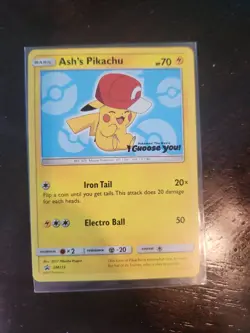 2017 Pokemon SM Black Star Promo Ash's Pikachu #SM113 EX-NM - Image 1
