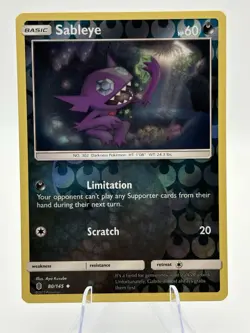 Reverse Holofoil Sableye 80/145 Pokemon Uncommon SM - Guardians Rising Card NM - Image 1