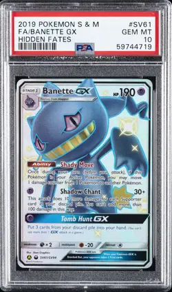 2019 POKEMON SUN & MOON HIDDEN FATES #SV61 FULL ART/BANETTE GX PSA 10 - Image 1
