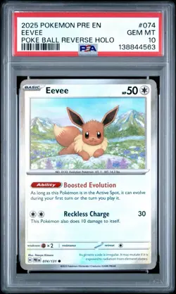 2025 POKEMON PRE EN EVOLUTIONS #074 POKE BALL REVERSE EEVEE PSA 10 131 - Image 1