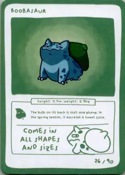 Pokedoodles No Scalp Series - Boobasaur (Bulbasaur) 76/90 -Set 1 Pokemon Fan Art - Image 1