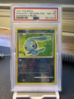 Pokemon PSA 8 NM-MT Manaphy 9/130 Diamond & Pearl Reverse Holofoil 2007 S#6926 - Image 1