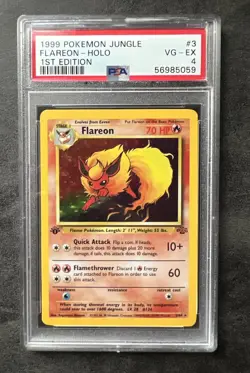 Flareon 1st Edition Holo Rare Pokemon Jungle 3/64 PSA 4 Very Good - Image 1