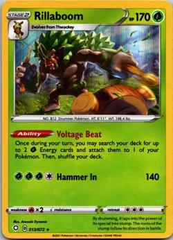 Rillaboom 013/072 Holo Rare Shining Fates Pokemon Holo Near Mint - Image 1