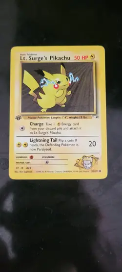 Pokemon Card - Lt. Surge's Pikachu Gym Heroes 81/132 Common 1st Edition NM - Image 1