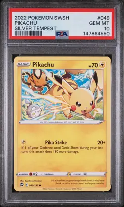 2022 POKEMON SWORD & SHIELD SILVER TEMPEST #049 PIKACHU PSA 10 - Image 1