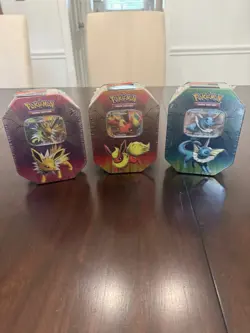 Pokemon Elemental Powers Tins Jolteon Vaporeon Flareon Set Sealed (TEAM UP!!) - Image 1