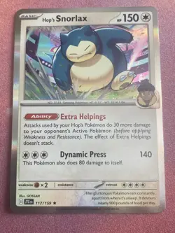 Pokemon TCG Hop's Snorlax Holo Rare Card 117/159 Journey Together - Image 1