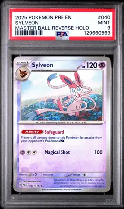 2025 POKEMON PRE EN-PRISMATIC EVOLUTIONS MASTER BALL REVERSE HOLO SYLVEON PSA 9 - Image 1