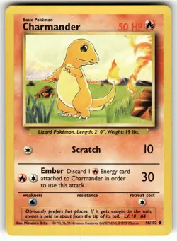 Charmander 46/102 Common Base Set Unlimited Pokemon Moderately Played - Image 1