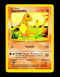 1999 Pokemon CHARMANDER Base Set SHADOWLESS Edition Non Holo Card 46/102 - MINT - Image 1