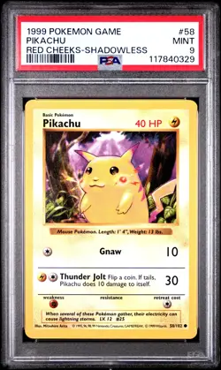 1999 Pokemon Game Pikachu Red Cheeks-Shadowless PSA 9 #58 - Image 1