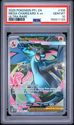 2025 POKEMON PFL EN-PHANTASMAL FLAMES ULTRA RARE #109 MEGA CHARIZARD X EX PSA 10 - Image 1