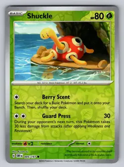 Shuckle 005/197 Common Obsidian Flames Pokemon Reverse Holo Lightly Played - Image 1